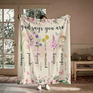 Christian Inspirational Flannel Throw Blanket, Super Soft Warm Bible Verse Flower Throw, Perfect Religious Gift for Her, Ideal for Couch Travel