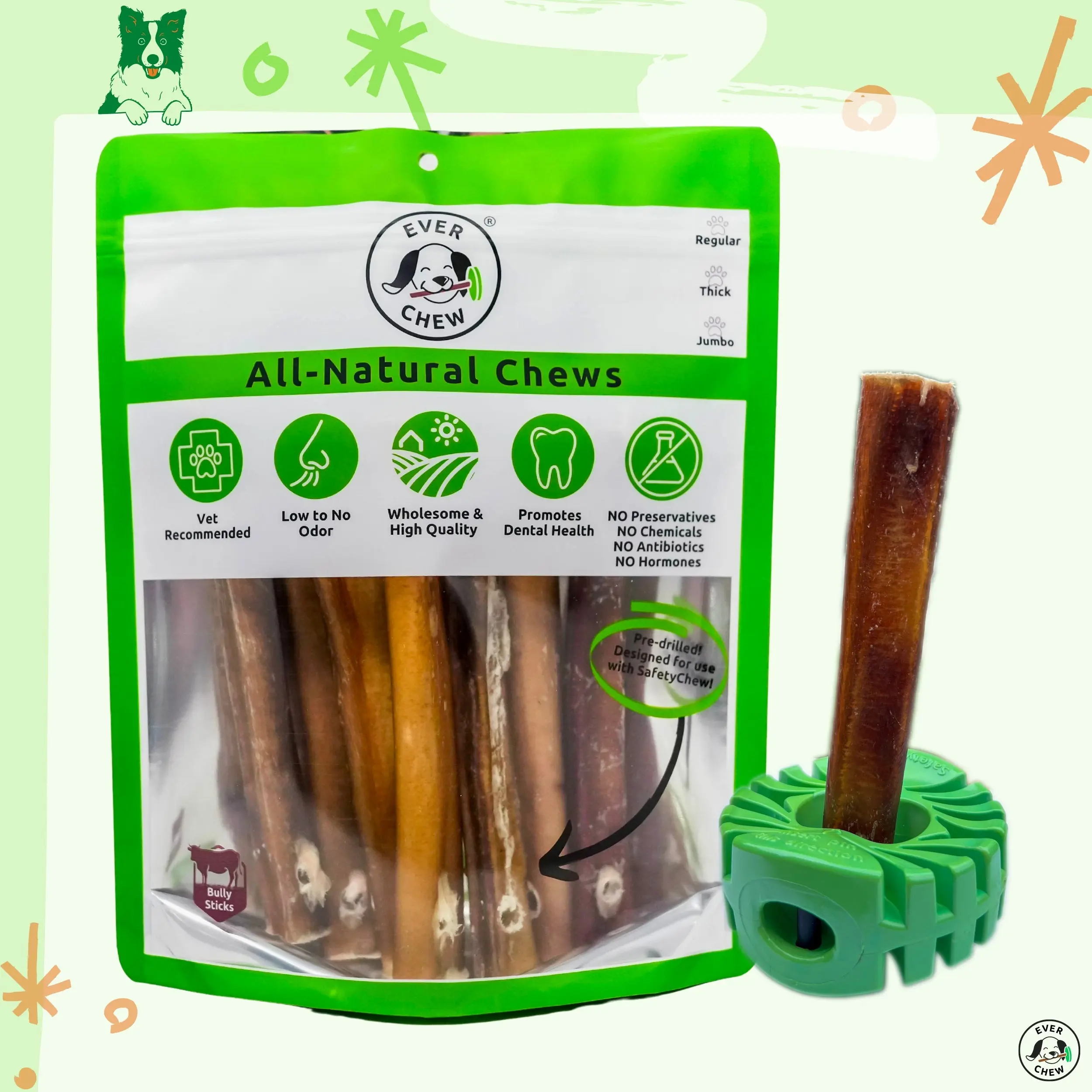 SafetyChew+ Medium Dog Starter Pack: Heavy-Duty Dog Chew Holder & All-Natural Bully Sticks