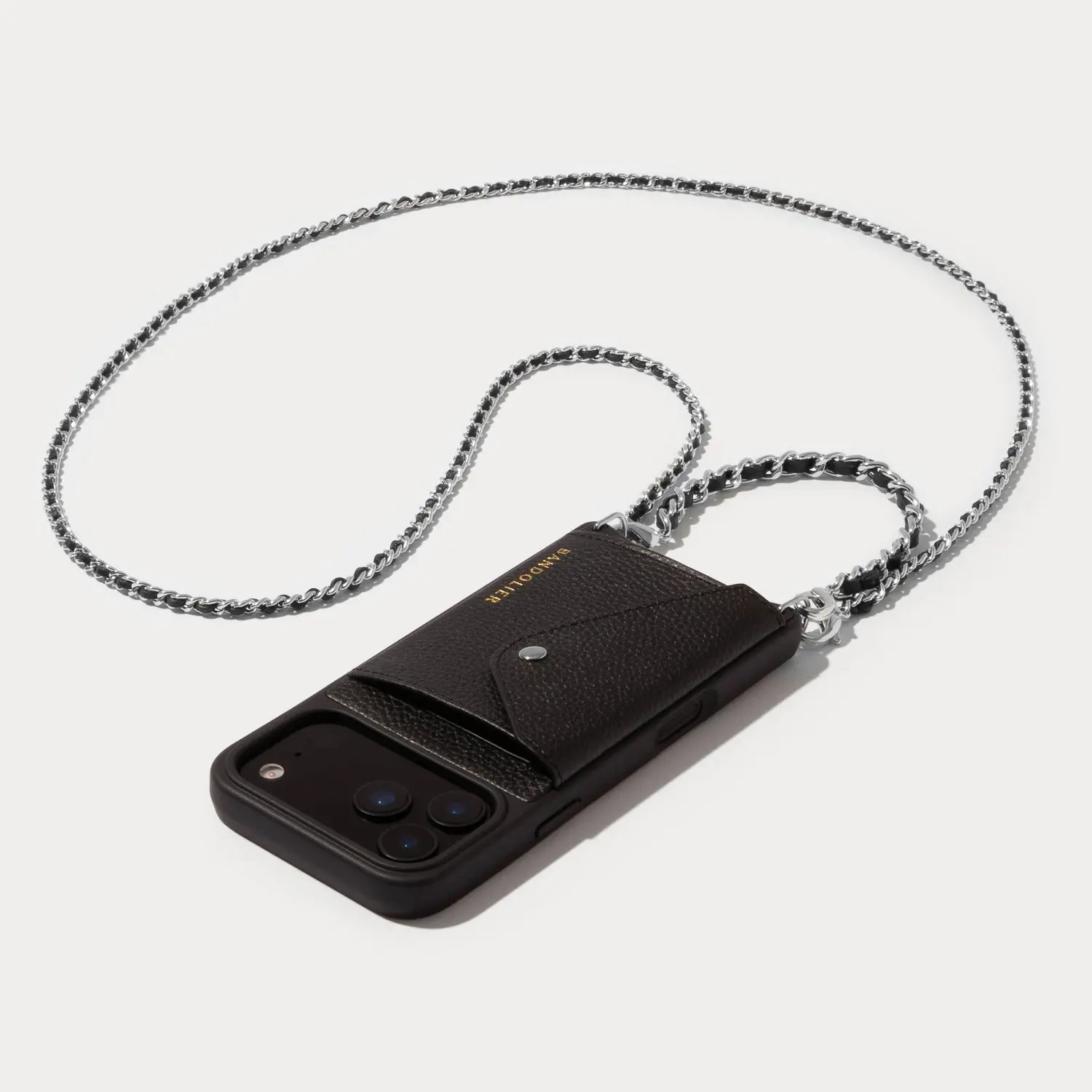 Lily Side Slot Leather Crossbody Bandolier Set - Black/Silver