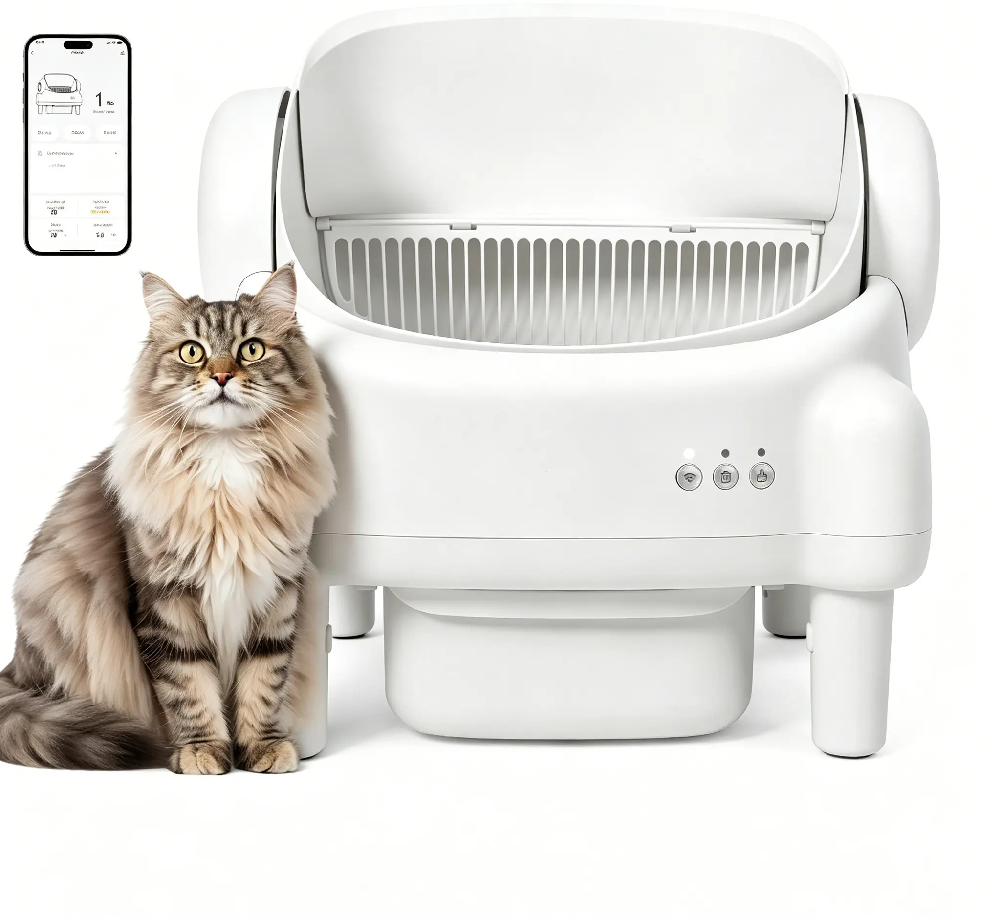 TAYACICY Automatic Self Cleaning Litter Box Open Top with App Control for Multiple Cats 16.5"x16.5" Entrance Dual Safety Tech 10.5L Sealed Waste Bin Leak-Proof Design Cream White - Litterbox(Only supports 2.4GWifi) #SummerVibes#petlovers