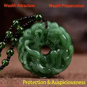 Green Jade Hand-Carved Pixiu Dragon Pendant Necklace Unisex Lucky Jewelry Wealth Attraction Protection Auspicious Amulet Christmas Birthday Gift