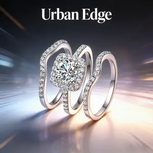 1.5 Carat Halo Engagement Ring Set 3 Piece Stackable Rings for Women, 18K White Gold Plated Cubic Zirconia Wedding Promise Ring Anniversary Birthday Gift for Her