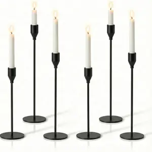 6pcs/3pcs Christmas Candle Holders, High Conical Metal Candle Stands, Modern Table Centerpiece, Party Church Fireplace Decor, Home Decor