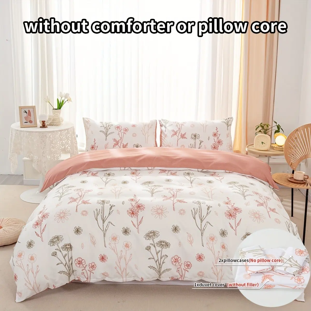 Floral 3-piece bedding set, Decorative bedding set, Soft Bedding Sets, Comfy Bedding Set, including duvet cover and two pillowcases without duvet insert, suitable for bedrooms and guest rooms, various sizes