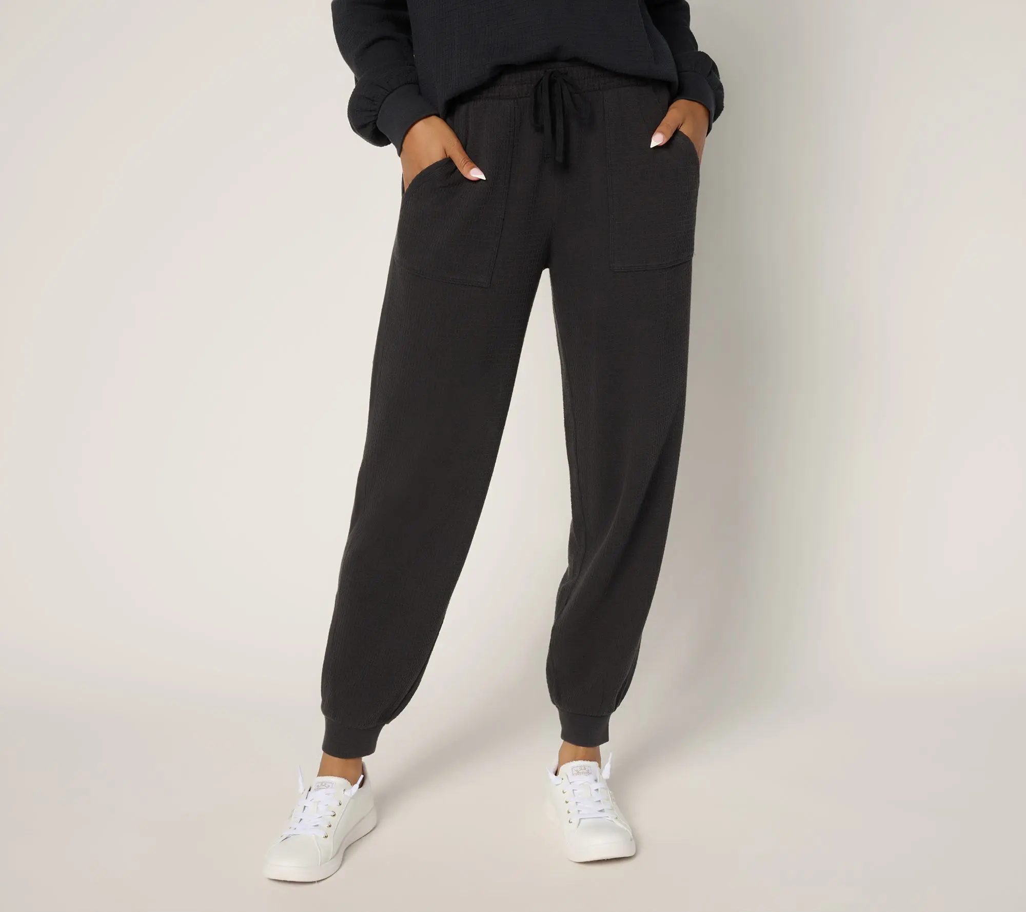 AnyBody Petite Washed Waffle Knit Joggers