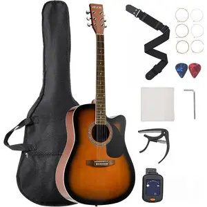 VEVOR Dreadnought Acoustic Guitar, 41 in, 6-String Black Solid Spruce Top Guitar, Beginner Bundle with Gig Bag, Tuner, Strap, Steel Strings, Picks, Capo, Rosewood Fingerboard, for Adult Taller PlayerVEVOR Super Brand Day