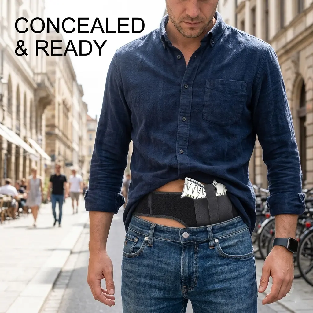 Universal Ambidextrous Belly Band Holster - Concealed Carry for 9Mm, Compact Guns, G-Series, LCP, LC9, Sig P365 - Quick Pull Design, Secure Closure, Polyester Fabric, Classic Style (Hunting & Outdoor Gear), S