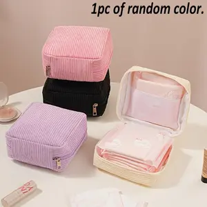1pc sanitary napkin storage bag. Velvet-lined, thick sanitary pad storage pouch. Portable, compact sanitary pad storage bag. Large capacity for small items, cosmetics, lipstick storage bag. Travel organizer. Zipper Bag Space Saving Bags