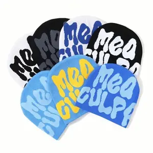 "MEA CULPA" Unisex Hip Hop Beanie Cap Men's Y2K Street Knit Hat Women's Fashion Trendy Warm Hat