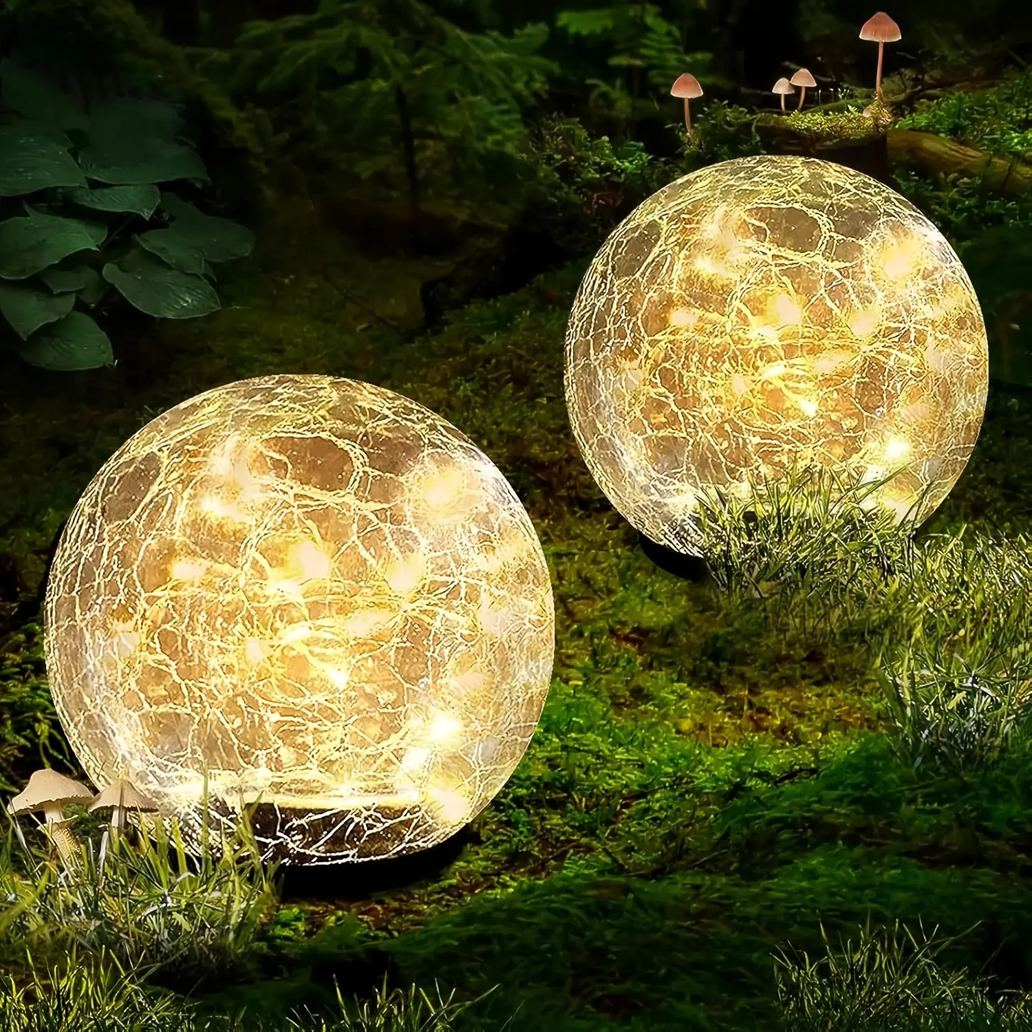 4 Solar Spherical Lights, Outdoor Solar Garden Spheres, Outdoor Cracked Glass Globes, Outdoor Solar Spheres, Christmas Decorations for Courtyards, Lawns, and Backyards, Christmas Ornaments, Large Size, Upgraded Packaging