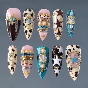 Western Glam Press On Nails | Turquoise Stone Leopard Star Style