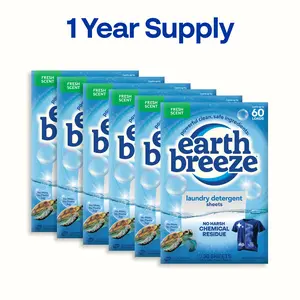 Earth Breeze Laundry Detergent Sheets: Powerful Clean, Safe Ingredients, No Harsh Chemical Residue from Optical Brighteners, Gentle on Skin, 1 Year Supply
