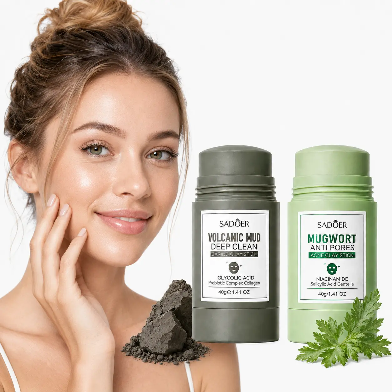 [Buy 1 Get 1]Glycolic Acid Volcanic Mud + Niacinamide Mugwort Clay Mask Stick , Deep Cleansing Pore Care Facial Mask,Unique Skincare Gift,Perfect as party favors for birthday & bachelorette parties,Herbal Skincare