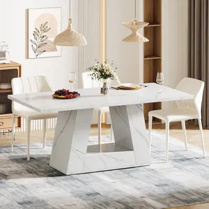 Spaco 63 Inch Modern Dining Table for 4-6 People - Rectangular Faux Marble & Wood Kitchen Table with Sturdy Base, Stylish Dinner Table for Dining Room & Living Room