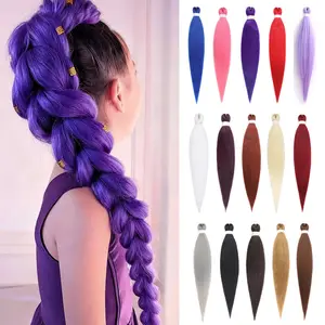 Synthetic Braiding Hair Extension Purple Braiding Hair 26 Inch Pre Stretched Hair Long Straight Crochet Braids Yaki Texture Synthetic Fiber 3 Packs 30/36Inch