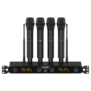 UHF Wireless Microphone System, Quad-Channel Wireless Mic Set w/ 4 Handheld Mics, 260 ft, 4X 25 Frequencies, Dynamic Microphones for Singing, Home Karaoke, DJ, Church, Wedding (MWM-40F)