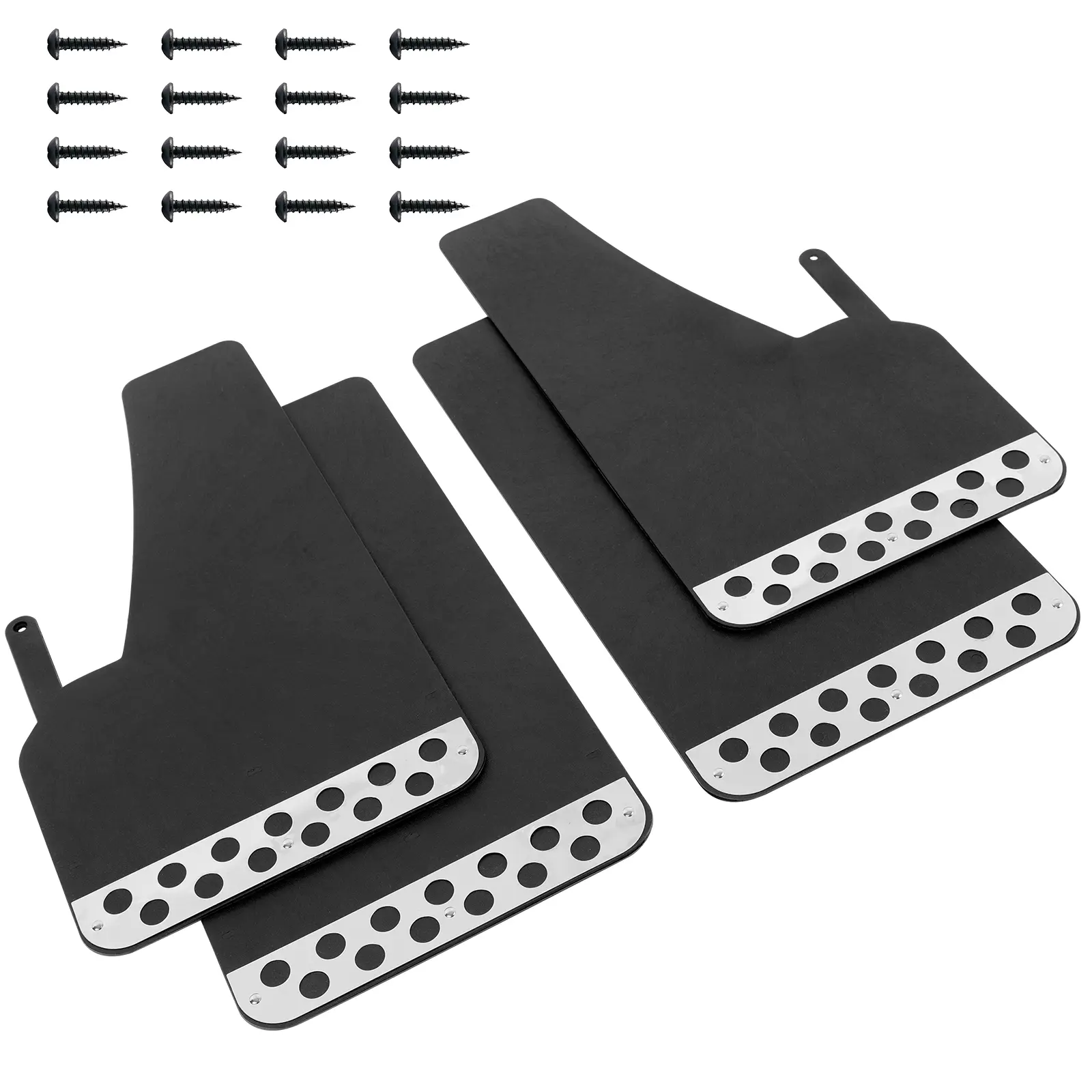DREAMIZER 4PCS Universal Black EVA Soft Rubber Mud Flaps Mudguards with Stainless Steel Reflector with Round Holes for Pickup SUV For Ford Dodge Ram GMC with Hardware Front and Rear Car Accessories Automotive Protector Wheel Mudguards