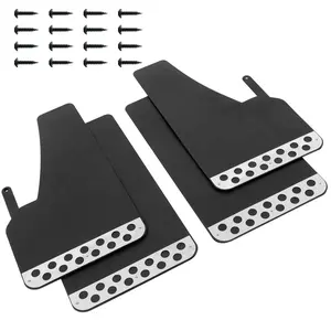 4PCS Black Universal EVA Soft Rubber Mud Flaps Mudguards with Stainless Steel Reflector with Round Holes for Pickup SUV with Hardware Front and Rear