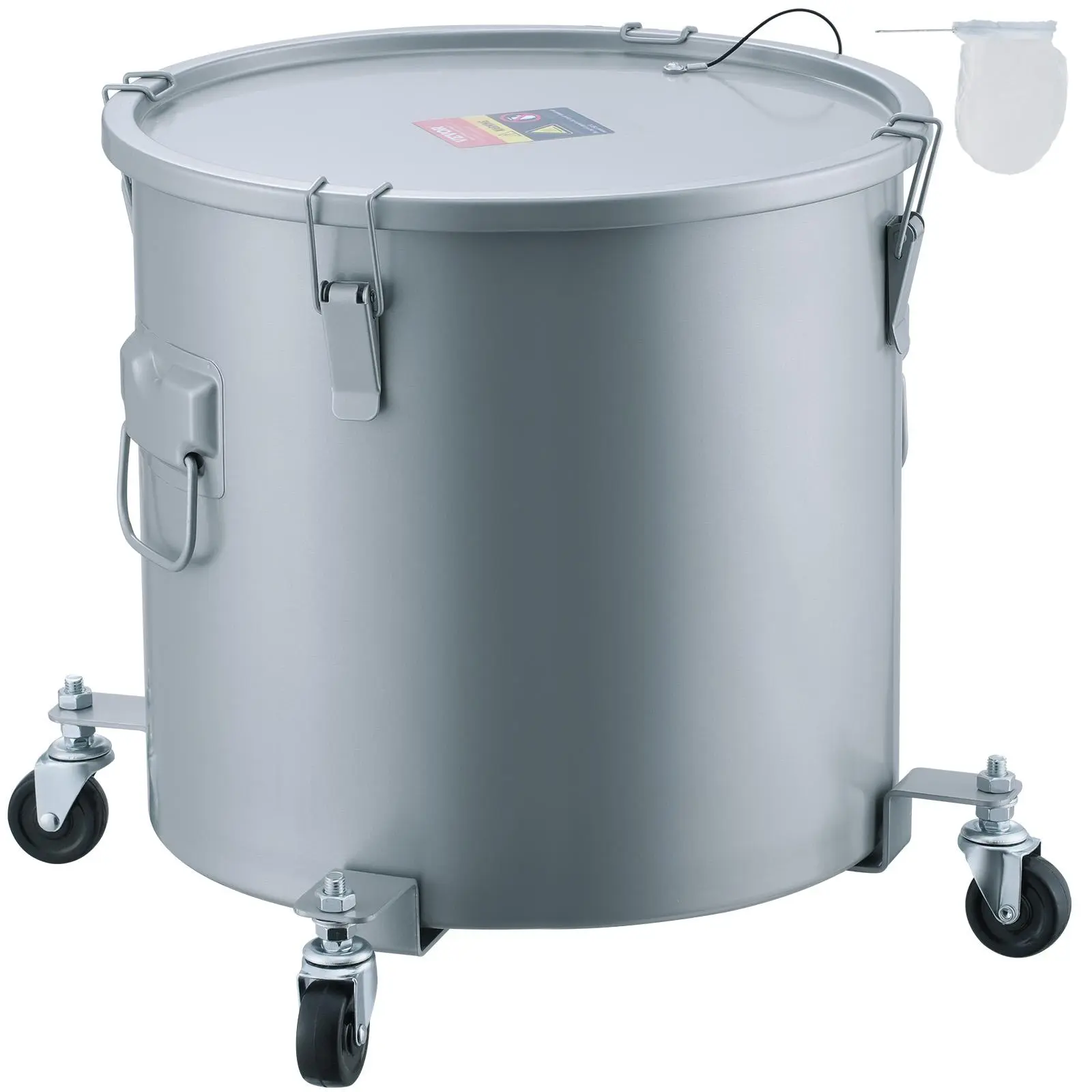 VEVOR Fryer Grease Bucket, TikTokShopBlackFriday, 16 Gal Oil Disposal Caddy with Caster Base, Carbon Steel Rust-Proof Coating, Oil Transport Container with Lid, Lock Clips, Filter Bag for Hot Cooking Oil Filtering, Gray Handy Hanging