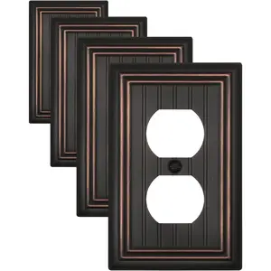 4-Pack Duplex Wall Plates, Aged Bronze Classic Beadboard Electrical Outlet Cover Plates, Durable Metal Receptacle Covers, 3.15''*4.88'', Midsize