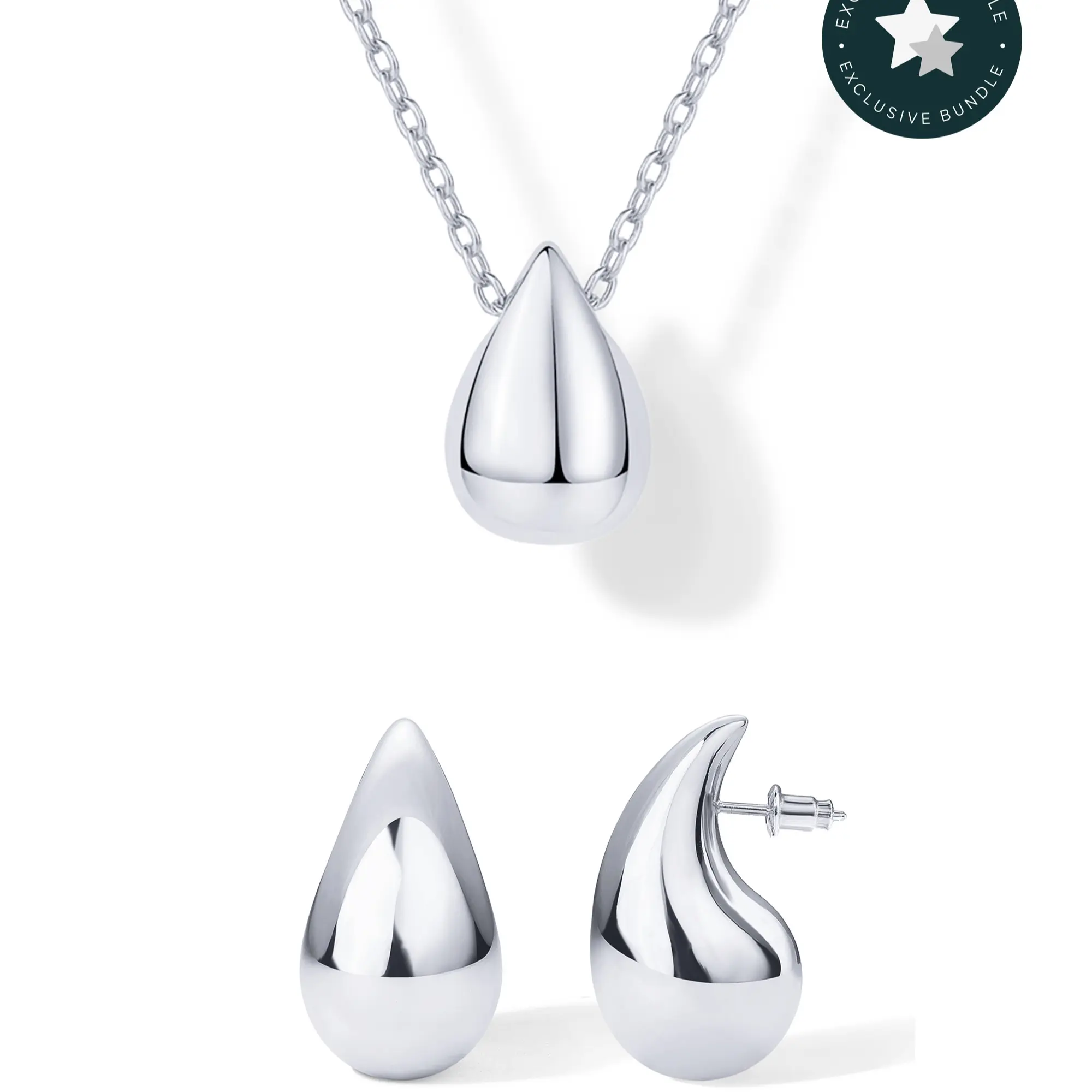 Necklace & Earring Set - White Gold