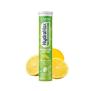 HydraMax Hydration + Detox Effervescent Tablets – Electrolytes with Artichoke & Ginger, Lemon Flavor, 16 Tablets