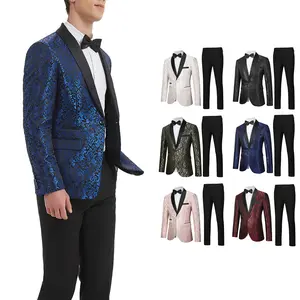 Men's floral dinner party dance party wedding fashionable dress set, one button suit jacket+pants, exquisite craftsmanship, top quality, the fashionable choice for dinner parties, dances, and weddings