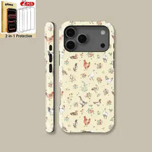 Farm Animal Floral Design Phone Case for iPhone 17 16 15 14 13 12 Pro Max, Countryside Chicken Duck Cover for Samsung S24 S25 Ultra for iPhone 13Includes Tempered Glass Screen Protector