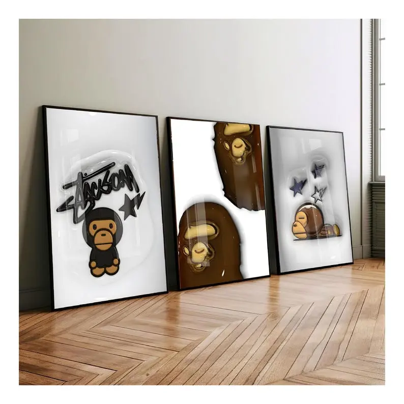 HypeBeast Set of 3 Room Decor, Hypebast kaws Poster, Cool Wall Art Set,, 3D Wall Art, HypeBeast Wall Art, Trendy Wall Art,