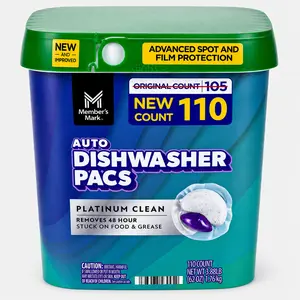 Member's Mark Platinum Clean Automatic Dishwasher Pacs - Household Bucket Detergent Cleaner, Fresh Scent, 110 ct.
