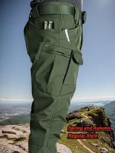 Men's Soft Shell Fleece Pants, Elastic Waist, Multi-Functional Pockets, Casual Outdoor Trouser, Hiking & Climbing Sportswear, Casual Workwear, Daily Comfort Fit, Casual Street Pants