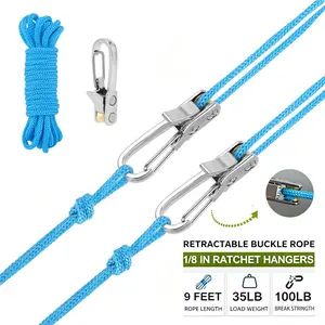 Summervibes 3 or 6 Pack Rope with Roller Tensioner for Easy and Secure Tying,2026 New Heavy Duty Retractable Buckle Rope with Accessory Cord for Camping Boating Home Storage Outdoor Use
