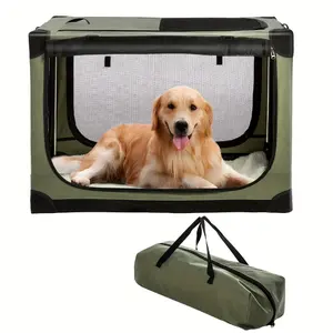 [Portable Travel Dog Crate] 30/36/42 Inch Portable Collapsible Travel Dog Crate - 4-Door Foldable Soft Kennel with Chew-Proof Mesh Windows for Indoor & Outdoor Travel - Green, Holiday Gifts, Storage Bag