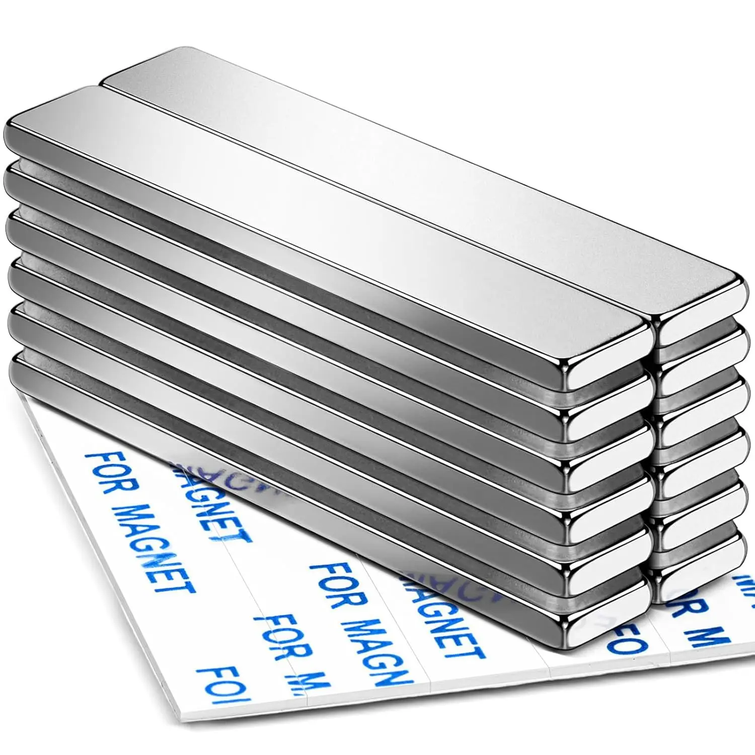 Powerful Neodymium Bar Magnets, Heavy Duty Magnets with Double-Sided Adhesive, Rare Earth Magnet Perfect for Fridge, DIY, Garage, Kitchen, Science, Craft, Office-60x10x3mm, 12 Pack