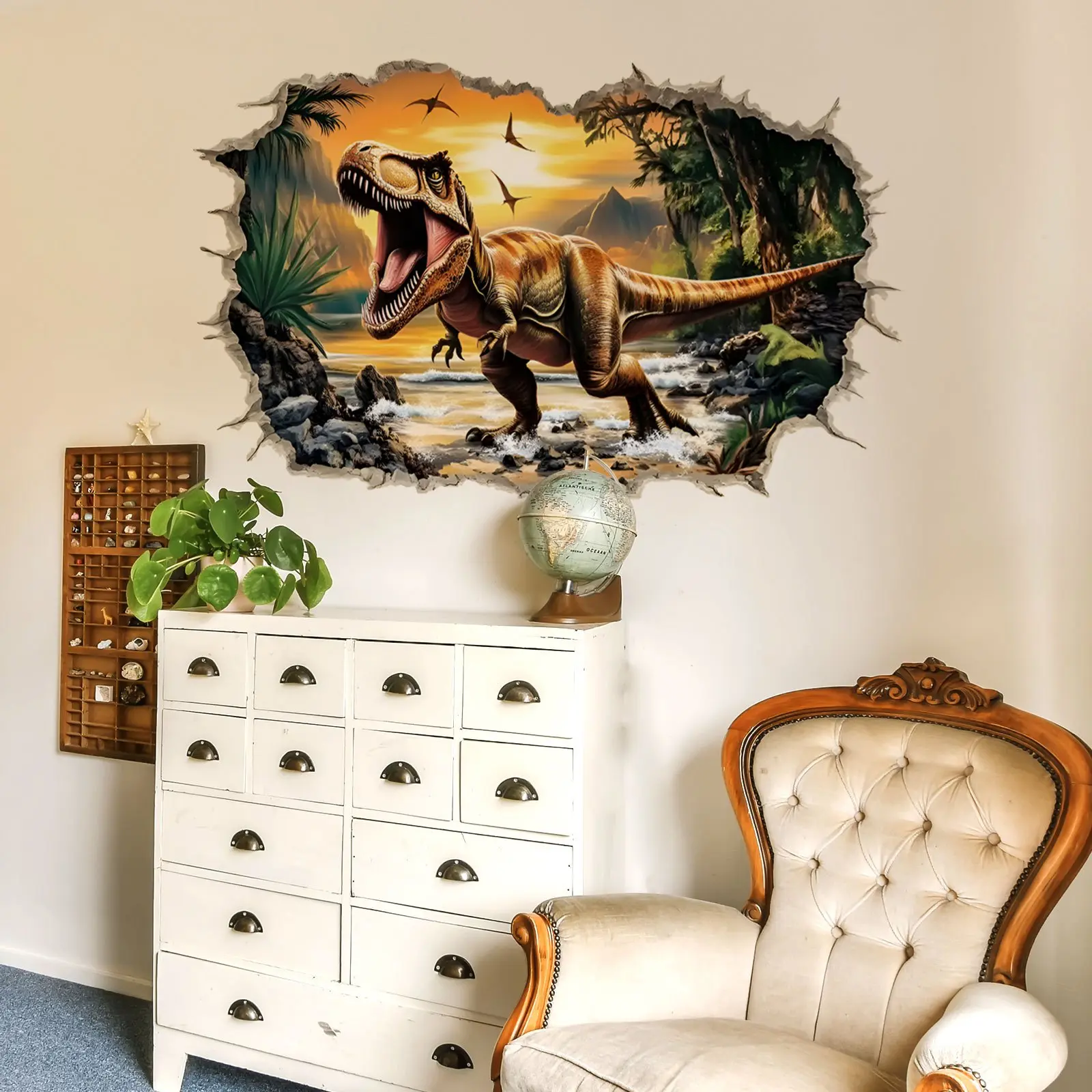 A set (30*90cm*2pcs) of holey Jurassic World 2D flat wall stickers, home decoration self-adhesive wall stickers, M18090-KL