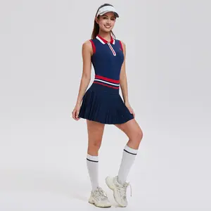 Airfree Two Piece Sleeveless Tennis Dress for Women with Zipper Athletic Skirt Set for Golf and Workout