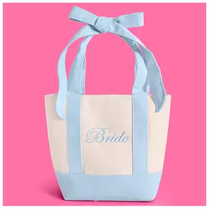 Bride Tote Bag | Embroidered Canvas Mini Tote with Removable Bow | Bachelorette & Bridal Shower Gift