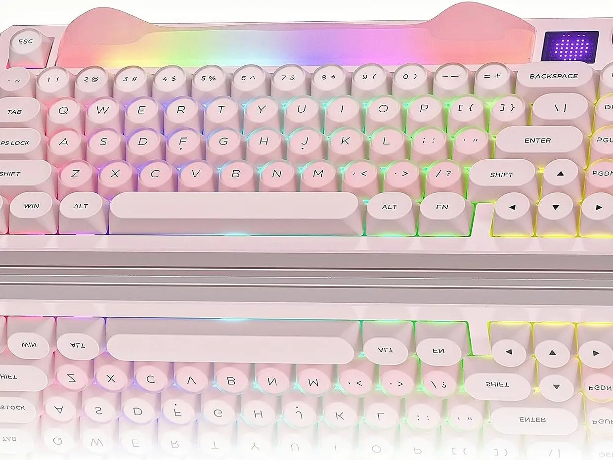 Womier K80 75% Mechanical Keyboard with Screen and Knob, Retro Creamy Wireless Bluetooth Gaming Keyboard Custom Clear Anime Light Box, RGB/Hot Swappable/PBT Keycaps, VIA Programmable for Mac/PC