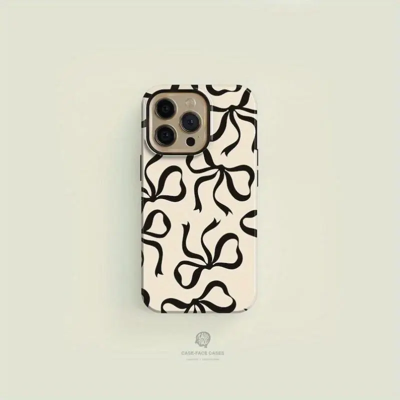 Cute Black Bow Cream TPU Smartphone Cover - Handheld Protection Accessory for iPhone 11,12,13,14,15,16 Pro Max & Pro Plus, Cellphone Accessory for Aesthetic Look