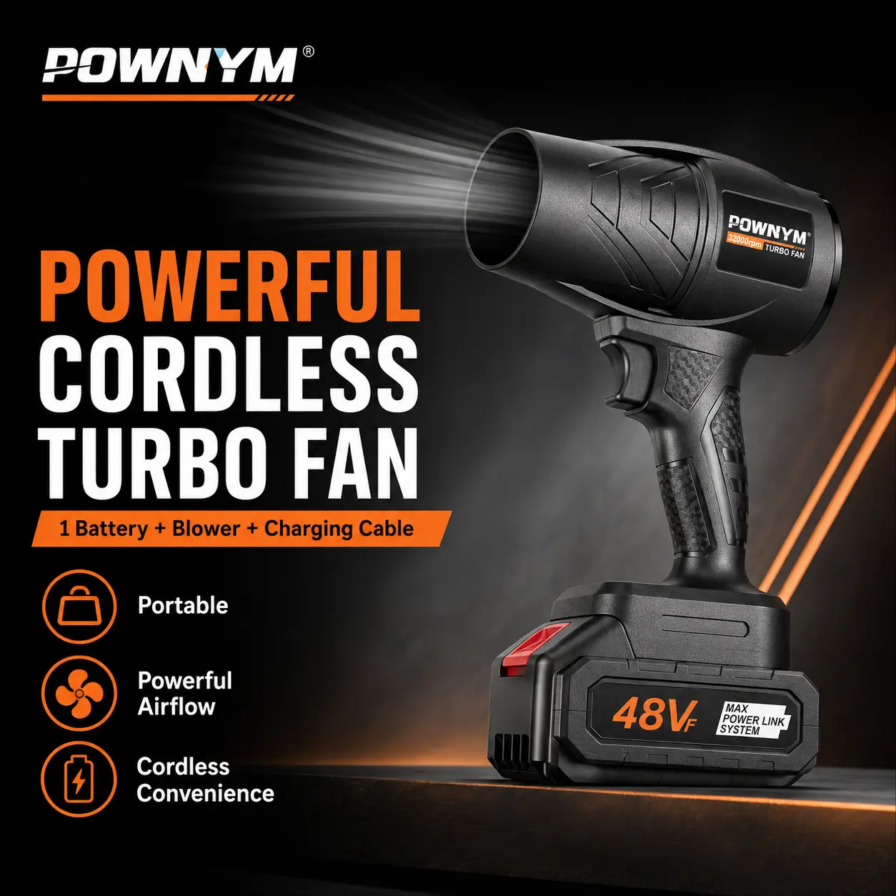 POWNYM Leaf Blower Cordless, Powerful Handheld Electric Blower with 21V Batteries, Lightweight Leaf Blower for Lawn Care, Patio, Leaves, Snow & Dust Removaltteries(Detachable lithium battery*1,Blower main unit*1,Charger*1）
