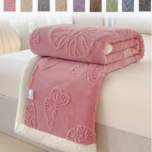 Ultra-Soft King Queen Size Tufted Blanket, 3D Butterfly Texture, Dual-Sided Fleece, Warm and Comfortable, Home Essential, Soft Cozy Blanket