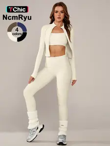 NcmRyu three piece women's sports suit square collar cross camisole vest zipper jacket high waisted hip lifting tight pants yoga suit Yoga Clothes Set outdoor running cycling hiking walking fashion gym sports training suit, Athleisure Wear Set