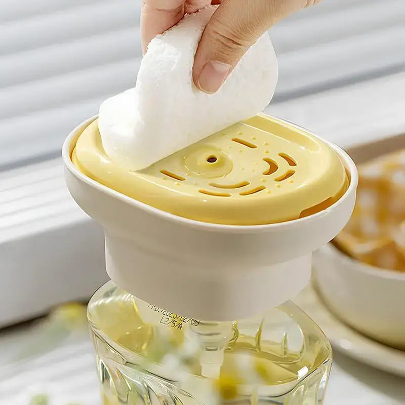 1pc Dish Soap Dispenser, Kitchen Pump Tray, 4.72*2.76*3.07 Inches Quick Draining Station, Compact Dishwashing Solution for Dorm Home Apartment RV Sponge Scrubber Dishcloth and Everyday Sink Organization Beige,home essentials