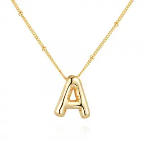 Meraki Golden Bubble Letter Initial Necklace, Simple, Exquisite Unisex Personalized Artificial Gemstone Pendant Accessory, Initial Necklaces