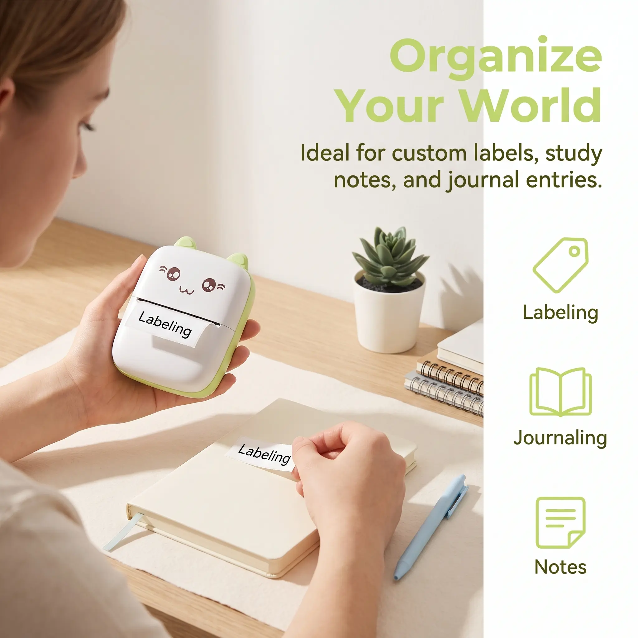 Pink Inkless Pocket Thermal Printer, Wireless Bluetooth Rechargeable Mini Portable Printer, Print Notes Flashcards Stickers Photos Labels, Student Journal Planner School Travel Office Use, Compatible with iOS Android Smartphones