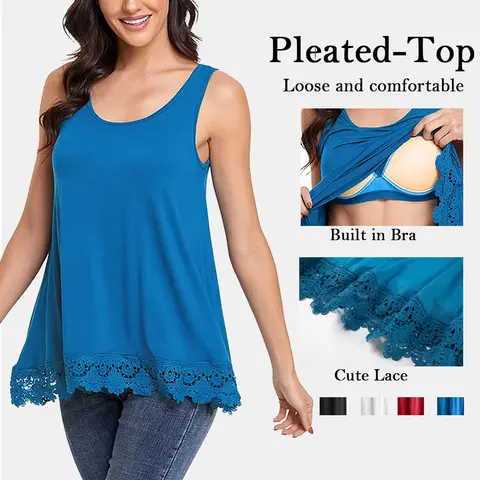 【Plus Size】Women's Plus Size Camisole with Built-in Bra, Flowy Rayon Spandex Swing Tank Top with a Scoop Neck and Lace Hem, Fabrics, Gorgeous, Plussize, Thanksgiving, Jeans, Oversize, Easter