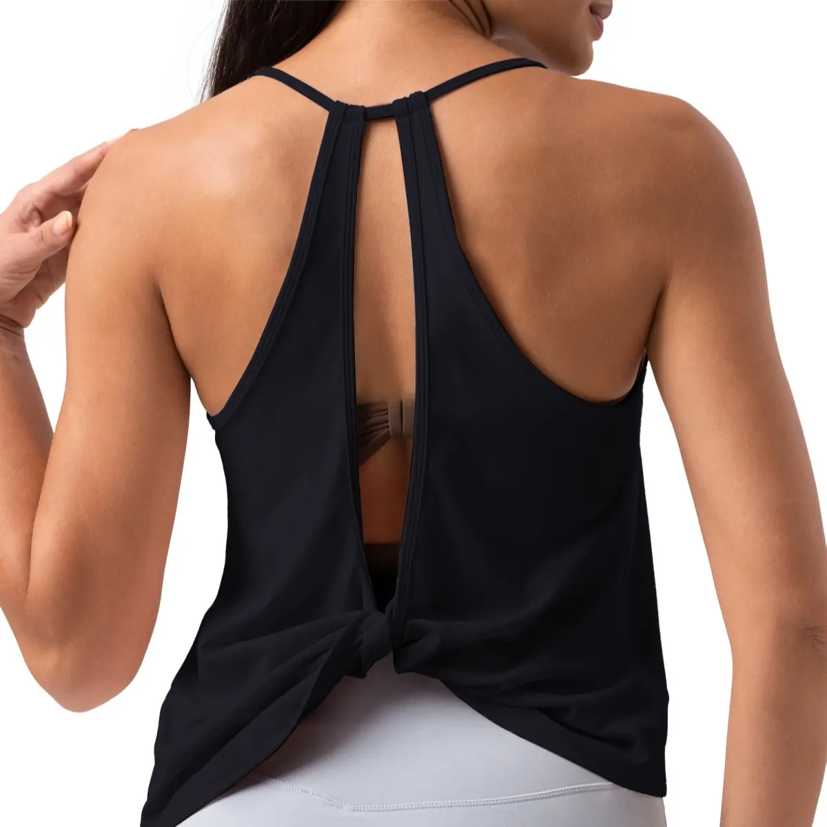 Colorfulkoala Women's V-Neck Backless Tank Top Loose Fit with Back Twist Sorona Eco Fabric Activewear Casual Look