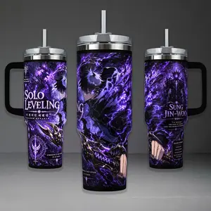 Sung Jin-Woo Shadow Monarch Graphic Tumbler, Solo Leveling Dark Arise 40oz Cup with Handle, King of Shadows S-Rank Hunter 20oz Stainless Steel Travel Mug, Anime Fan Gift, Jin-Woo Inspired Insulated Tumbler Featuring Epic Aura Design.