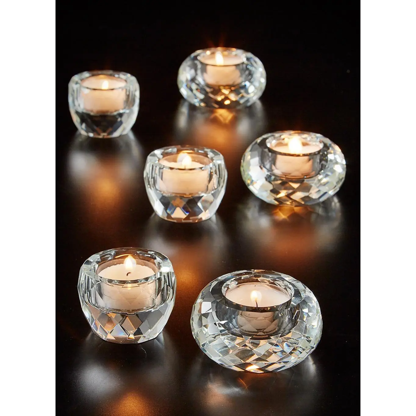 Serene Spaces Living Cut Crystal Tea Light Holder 3.25"D x 1.5"T Beautiful Glow for Elegant Interior Decoration Accessories