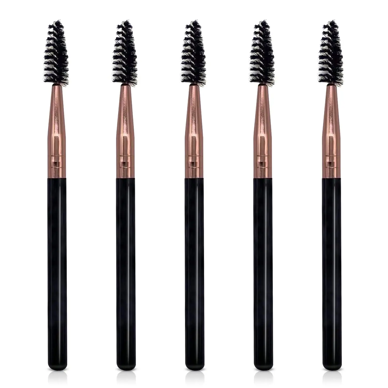 5Pcs Multifunctional Makeup Brush Kit - Rose Gold Aluminium Cosmetic Makeup Tool, Smooth Rayon Lash Spoolies for Eyelash Extensions, Reusable ABS Plastic Eyebrow Applicators